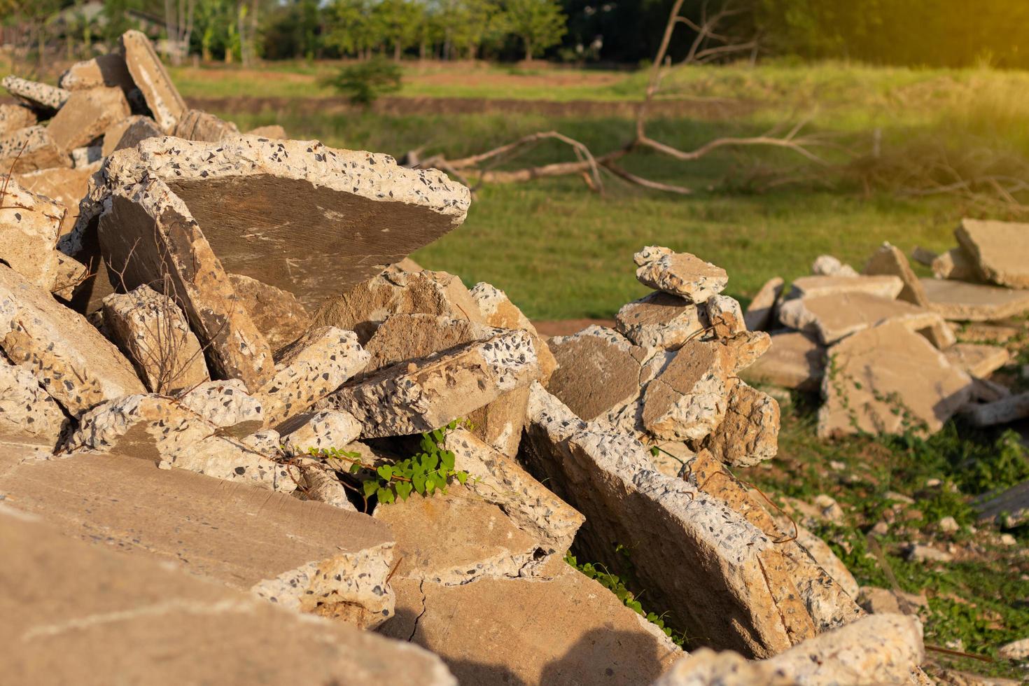 The ruins of concrete piles in the countryside. photo