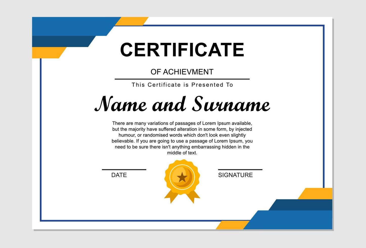 certificate design in orange and blue. vector