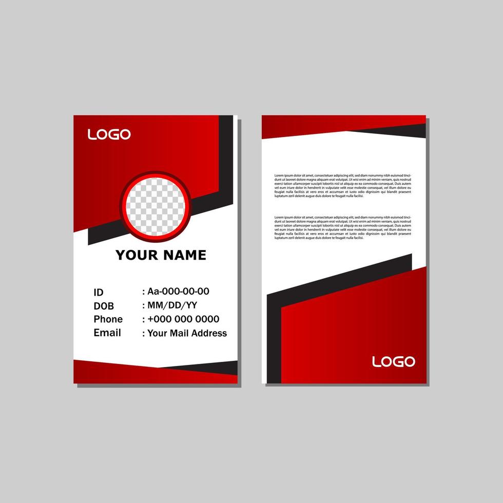 ID card template design in red and black. vector