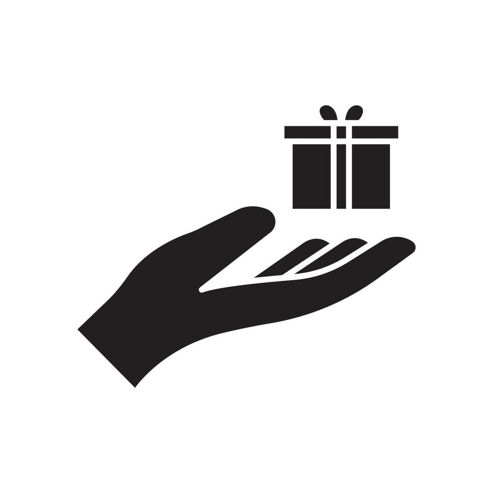 Gift box icon vector with hand. suitable for gift symbol, surprise, affection. solid icon style. simple design editable. Design simple illustration
