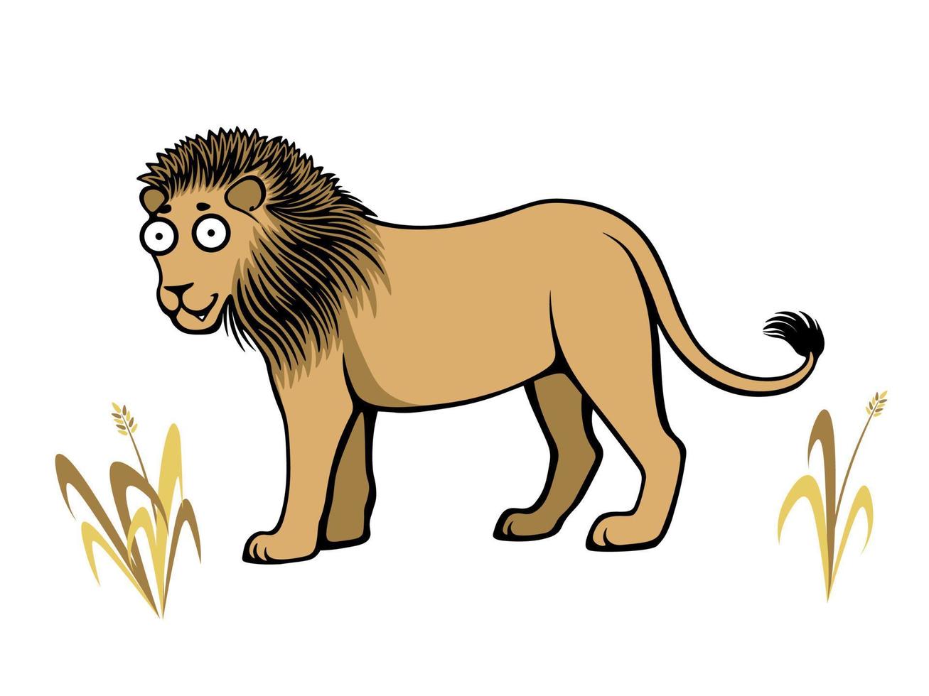Cute carefree lion walking through dry grass vector
