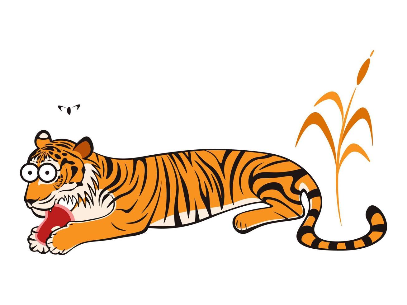 lindo tigre de dibujos animados masticando bistec crudo fresco vector