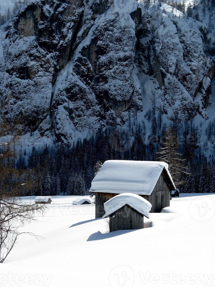 cabaña sumergida en la nieve foto