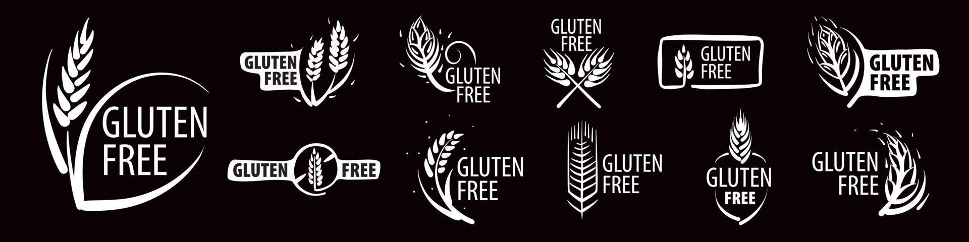 un conjunto de carteles pintados sin gluten en un fondo negro vector