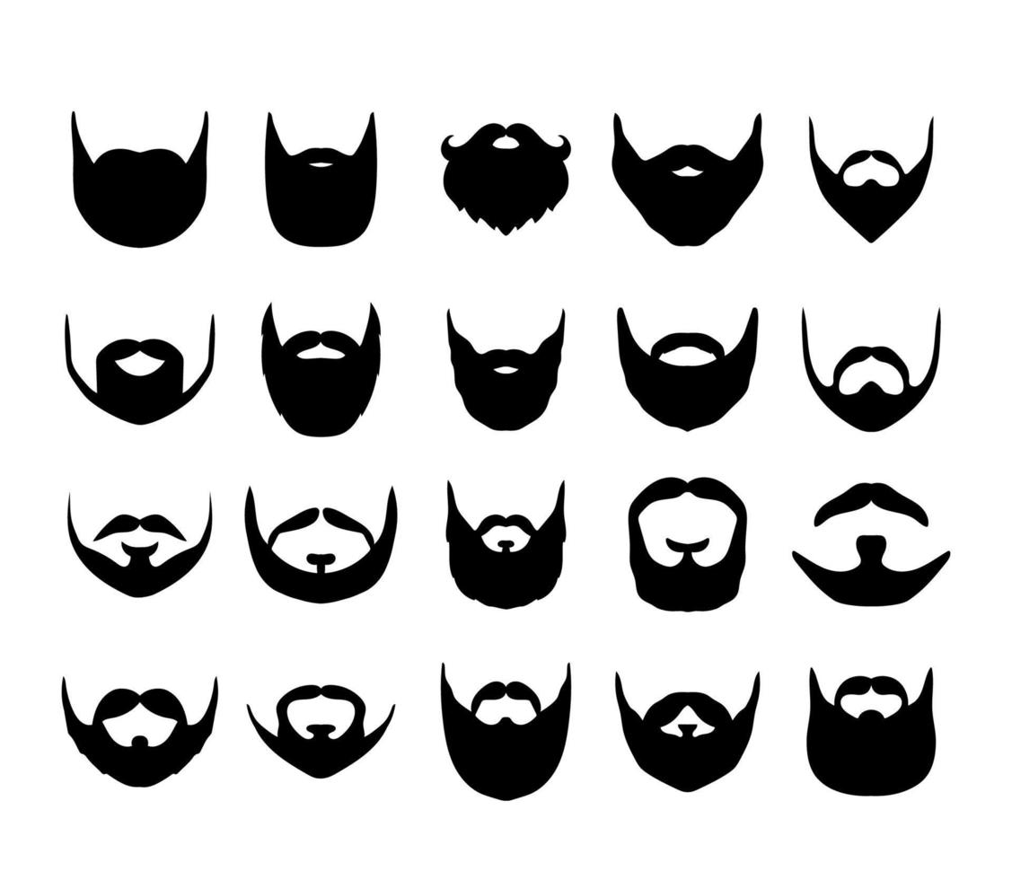 Silhouettes of different types of beards. Icons of men beards and mustaches for barbershops and hairdressers. Vector simple illustration isolated on white