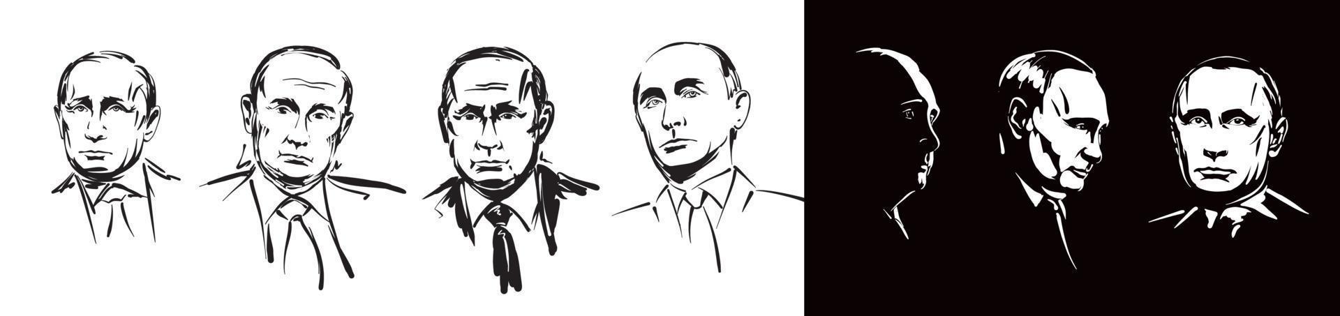 A set of vector drawings of Vladimir Putin the President of Russia