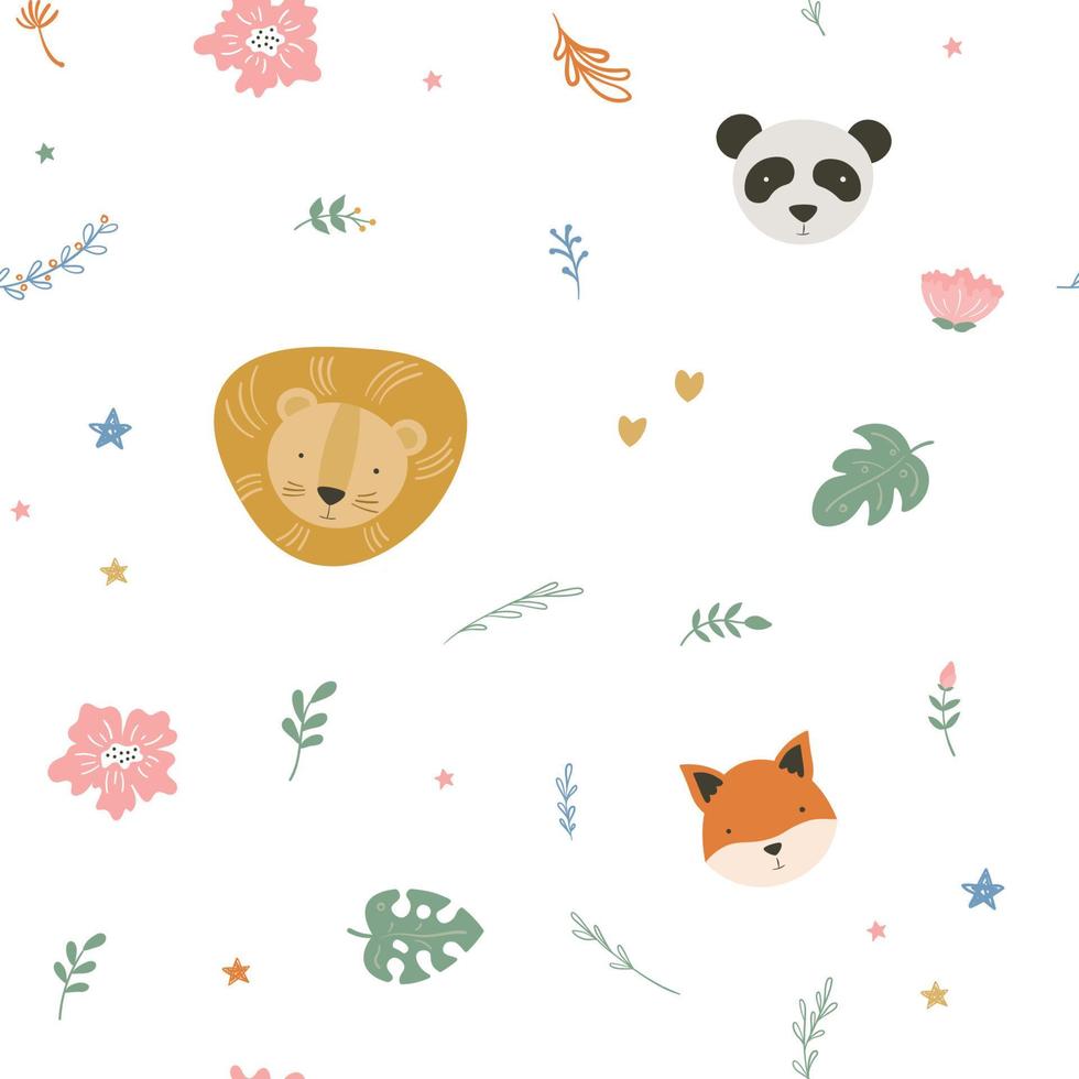 Cartoon animal head pattern for wrapping paper vector