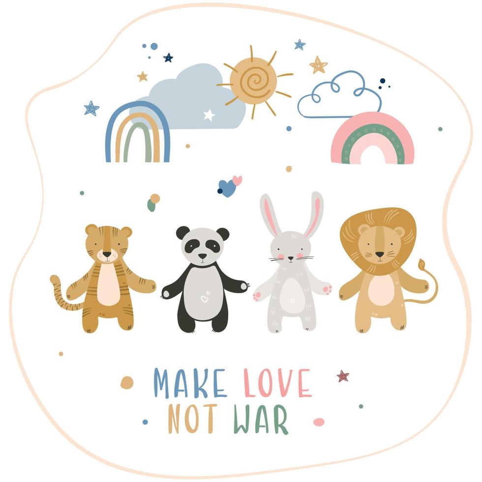 Cartoon cute animals baby card with text vector