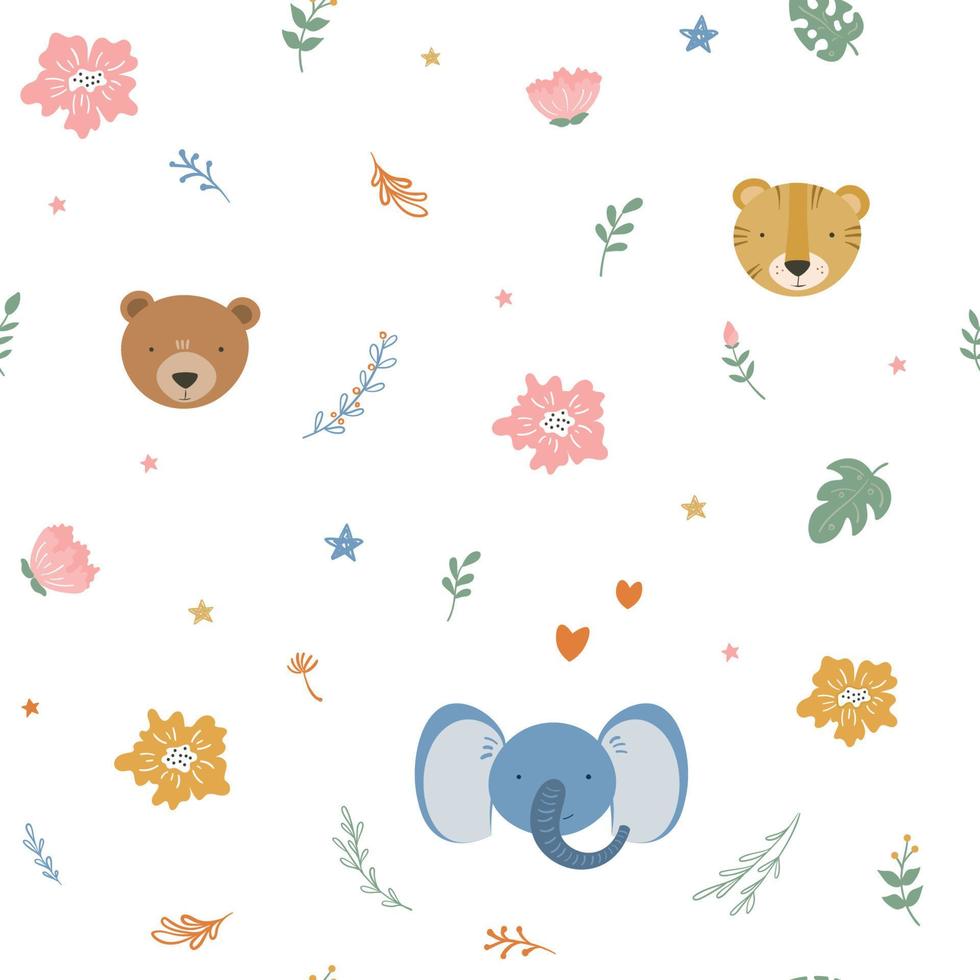 Cartoon animal head pattern for wrapping paper vector