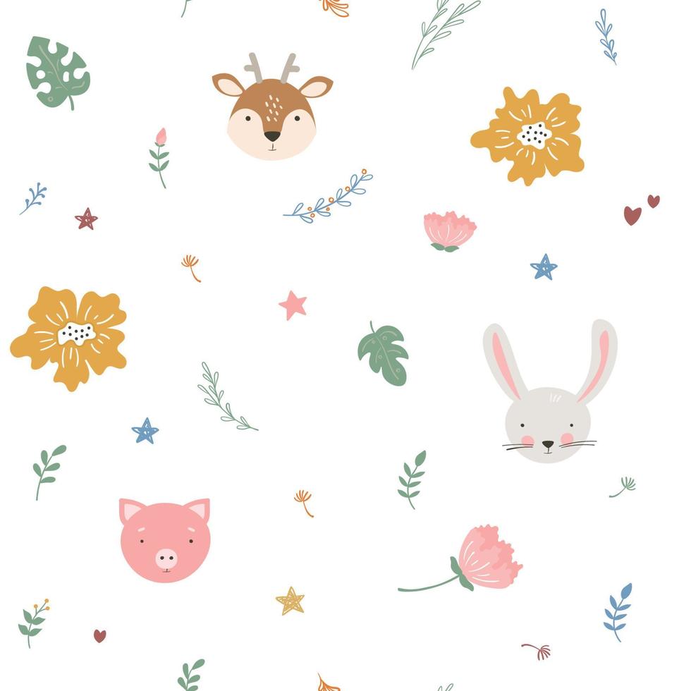 Cartoon animal head pattern for wrapping paper vector