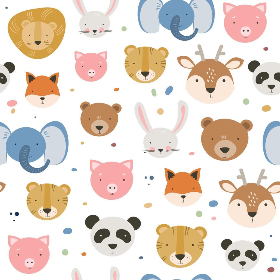 Cartoon animal head pattern for wrapping paper vector