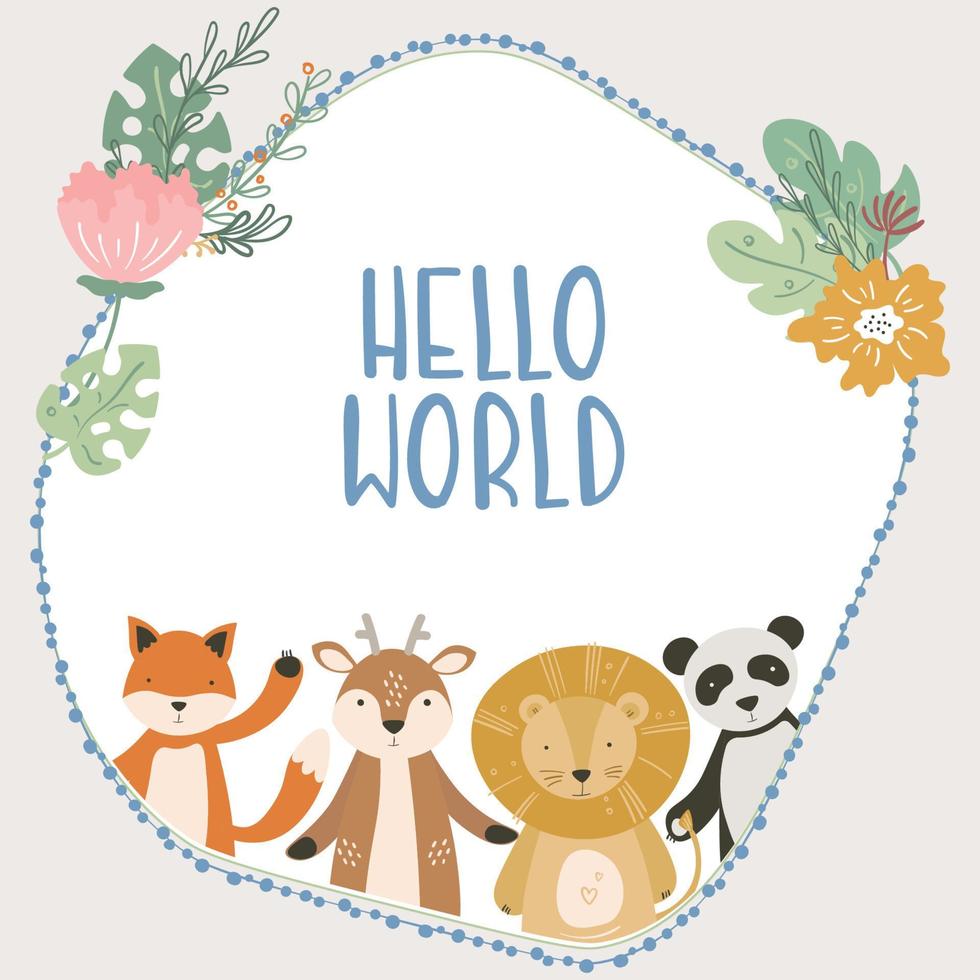 Cartoon cute animals baby card with text vector