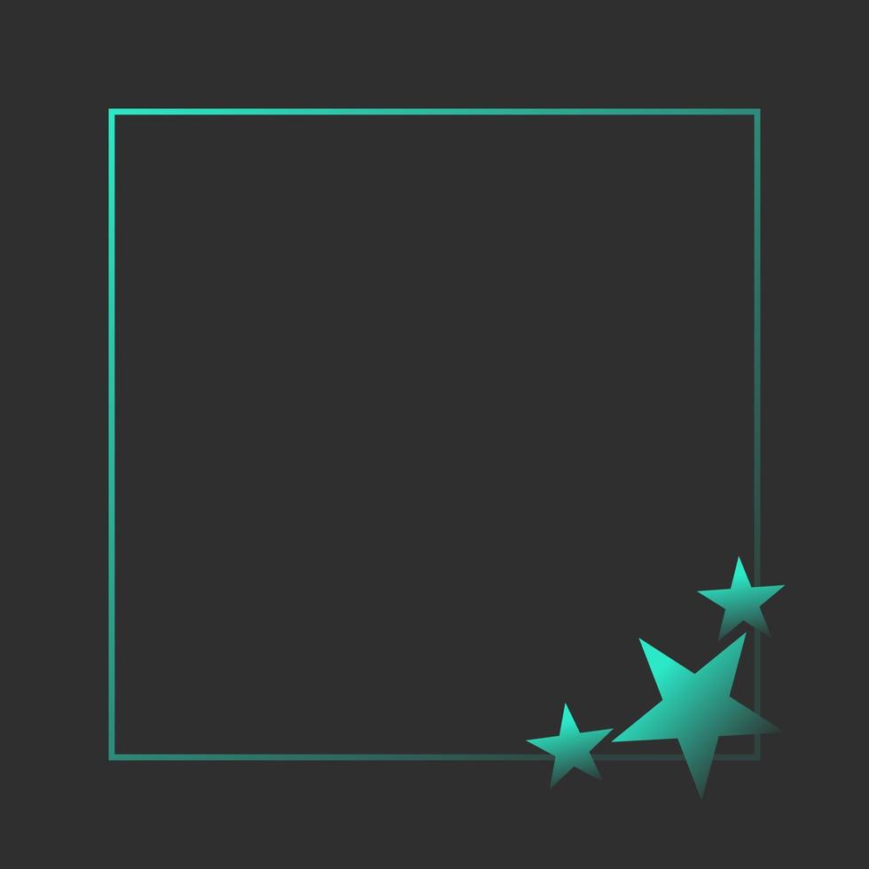 marco brillante con estrellas sobre un fondo oscuro. plantilla para texto. elementos verdes sobre un fondo negro. vector