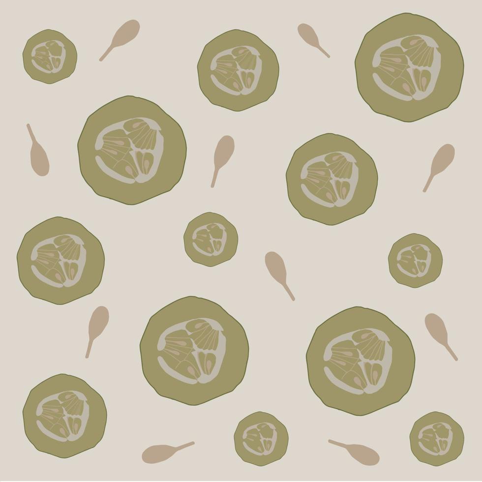 The pattern is a green cucumber cut with seeds. Vegetarian food pattern. Natural juicy background, Abstract vector. Chopped vegetables. vector