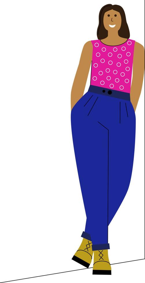 The girl stands and smiles. Flat illustration vector