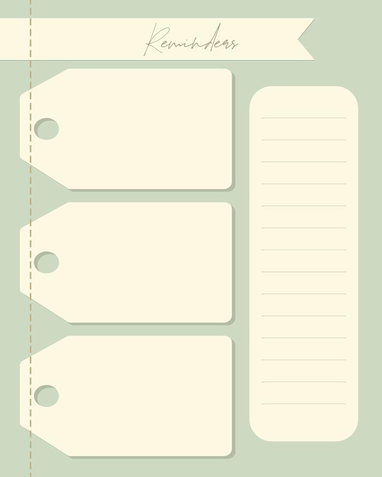 recordatorios para hacer listas de notas del planificador en blanco, etiquetas, ideas, planes, vintage. vector