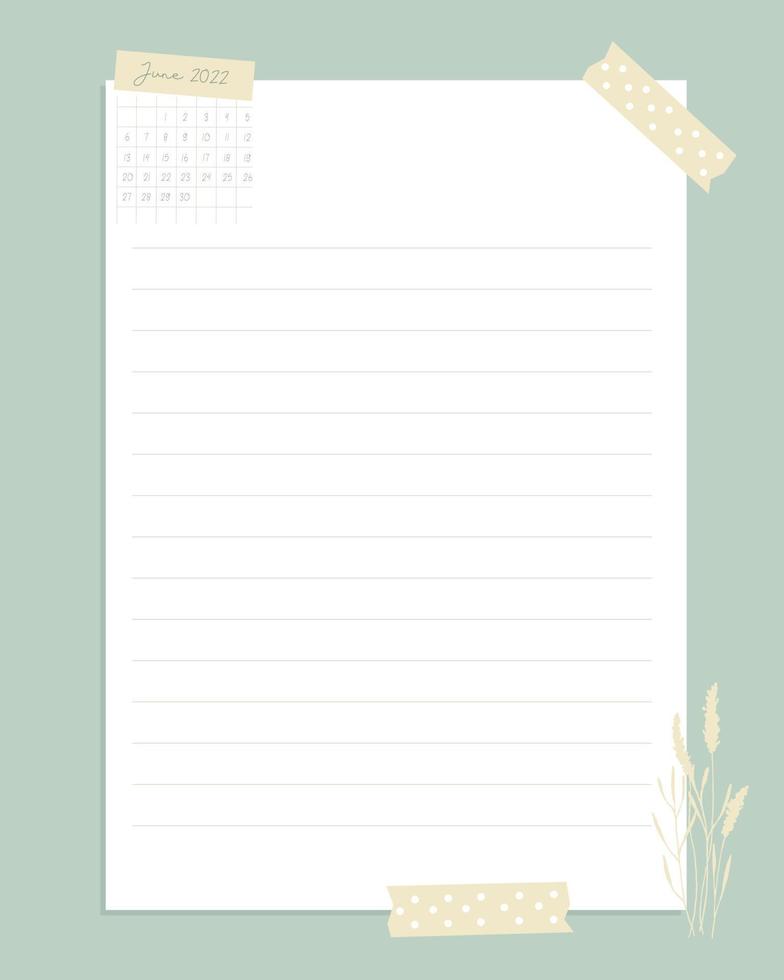 Reminders witch Calendar June 2022 To do list , template, blank, lavender stamp, scrapbooking, plans, vintage. vector