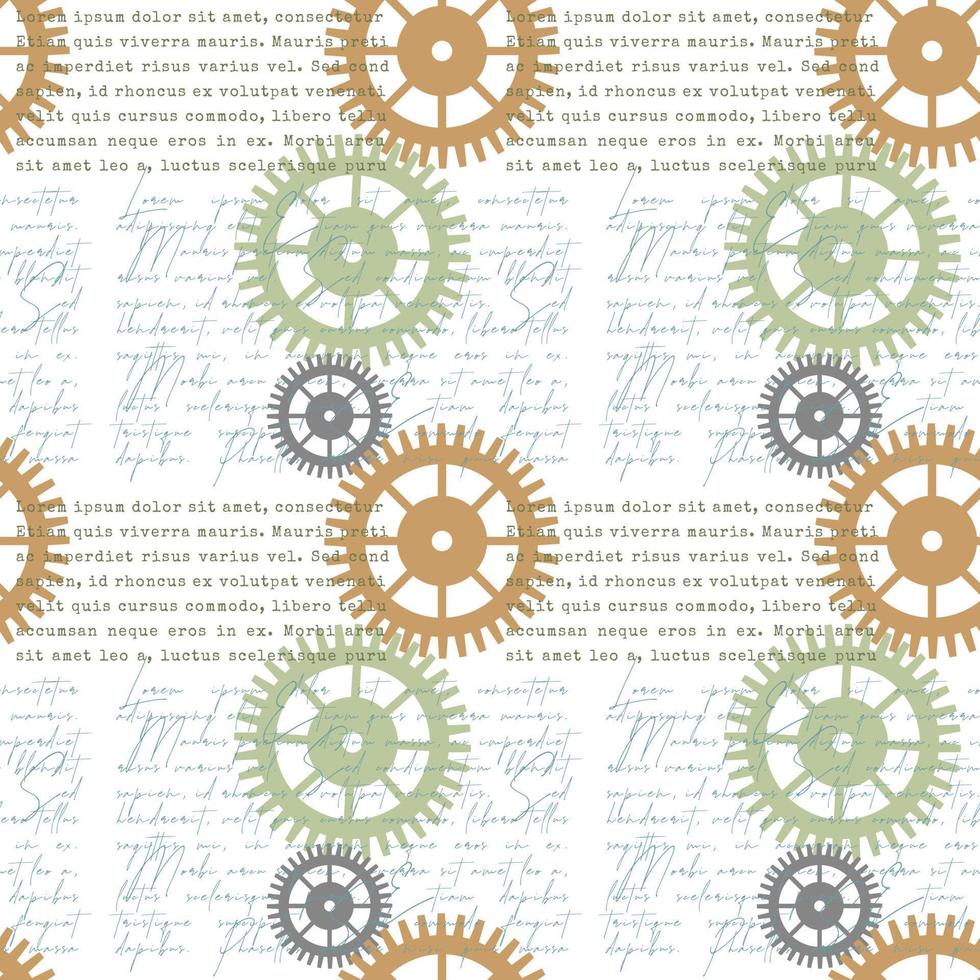 Pattern steampunk cogwheels gears text. White background. vector