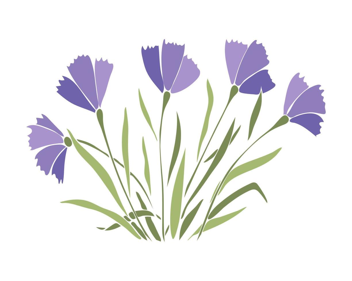 Very Peri spring flowers bouquet in doodling style, no outline, isolated, white background. vector