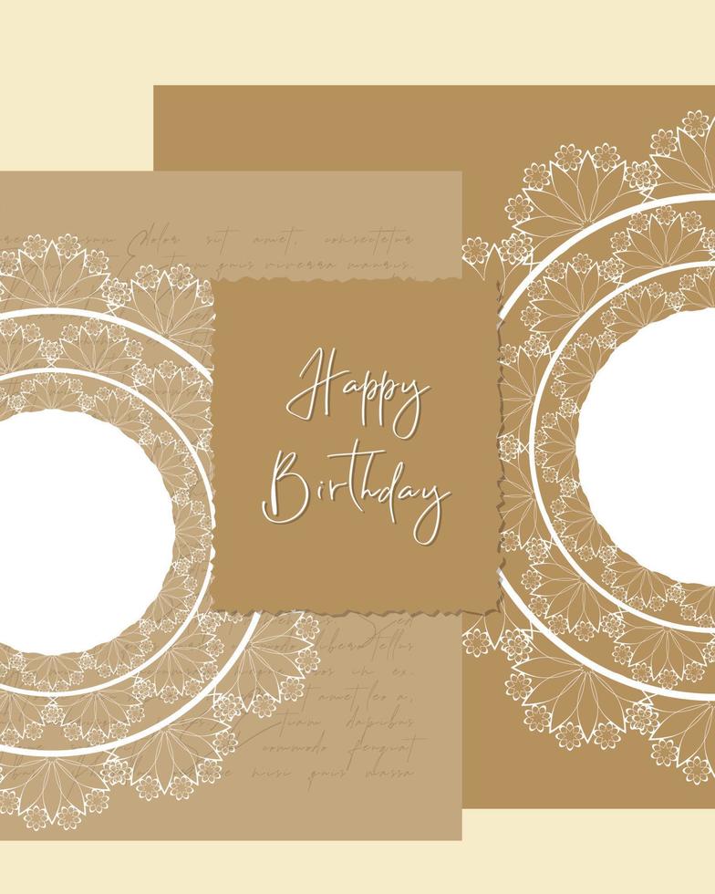 Happy Birthday card collage vintage style, lace doily, scrapbooking, for congratulations. vector