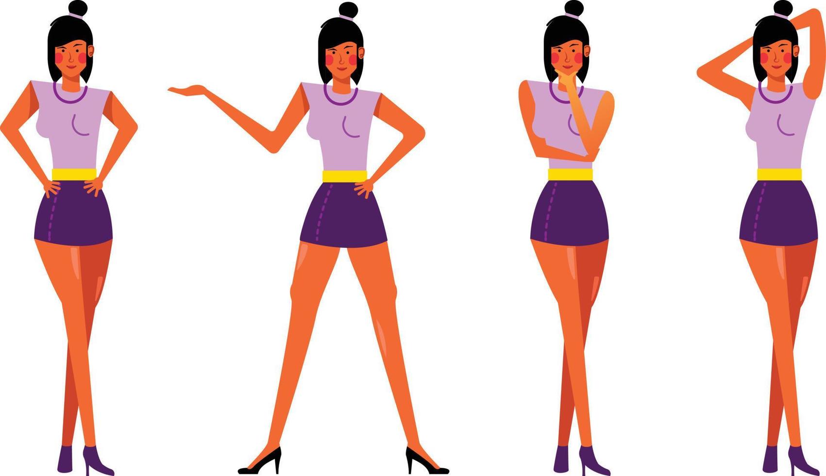 model girl posing flat vector illustration set for fashion themed template, poster, banner, or presentation