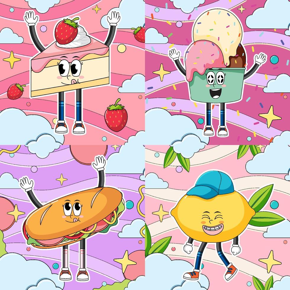 banners de personajes de comida divertida vector