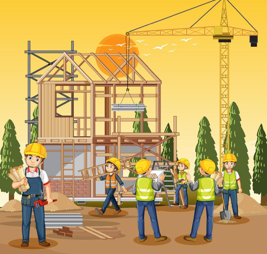 Construction site with workers vector