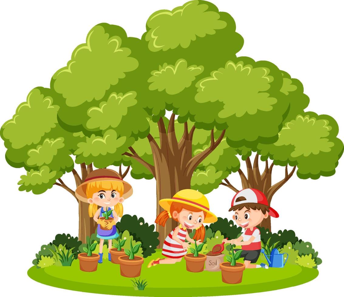 Happy people in the park gardening vector