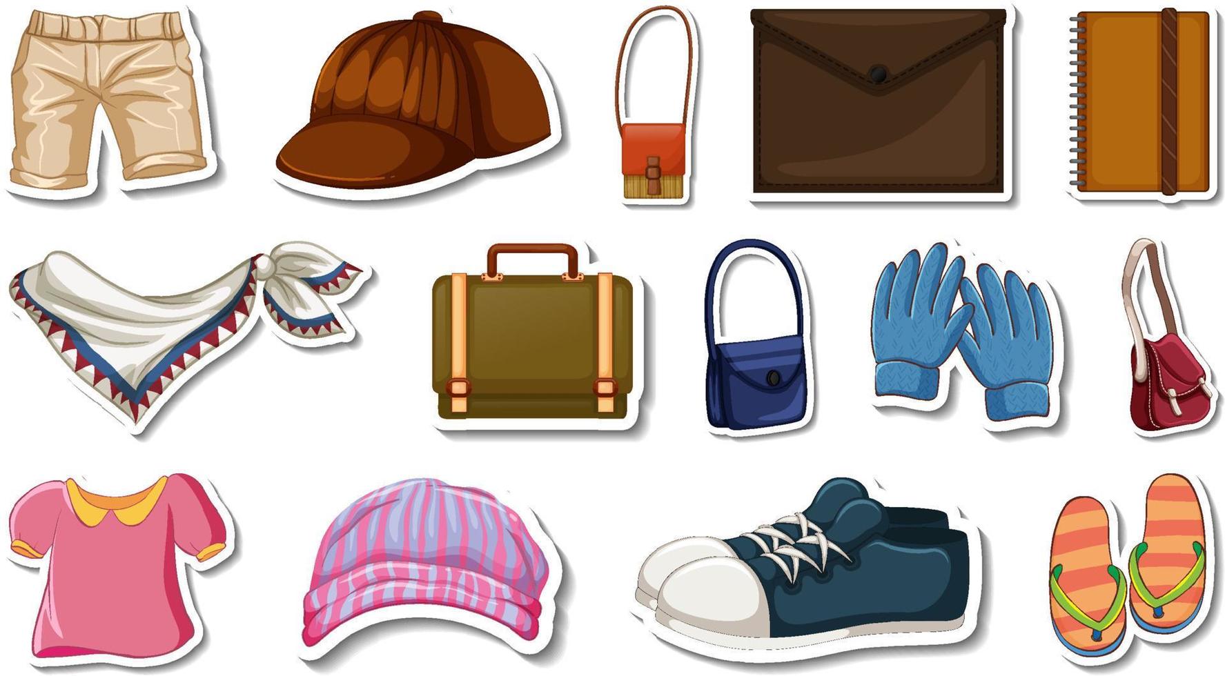 Sticker set of clothes and accessories vector