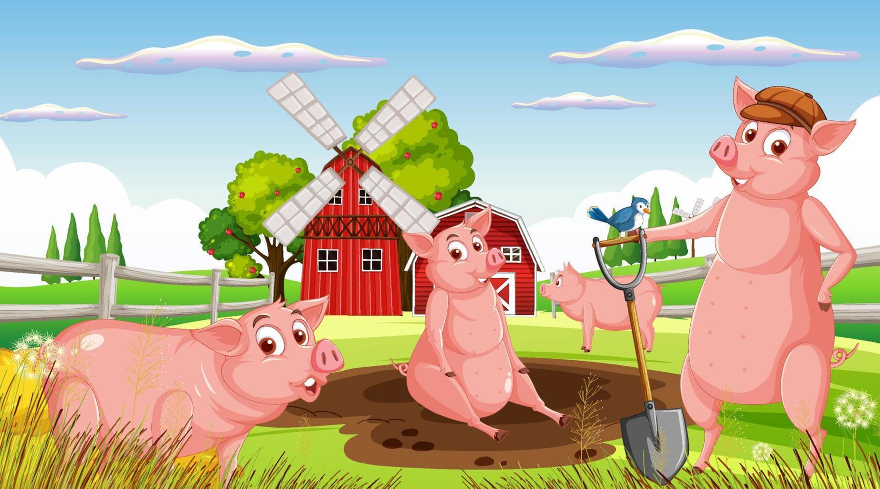 fondo de granja con animales felices vector