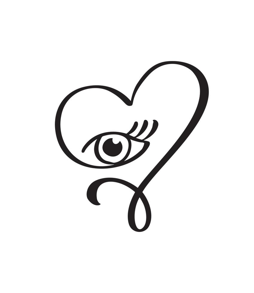 Calligraphy lovers heart with woman eye. Hand drawn icon logo vector valentine day. Decor for greeting card, mug, photo overlays, t-shirt print, flyer, poster design