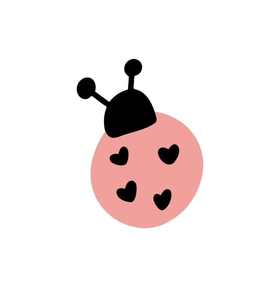 Ladybug or ladybird scandinavian vector graphic illustration, isolated. Cute simple flat design of black and red lady beetle. for Card, Poster, Wall Art. Lovely Boho Art. Kids Room Decoration