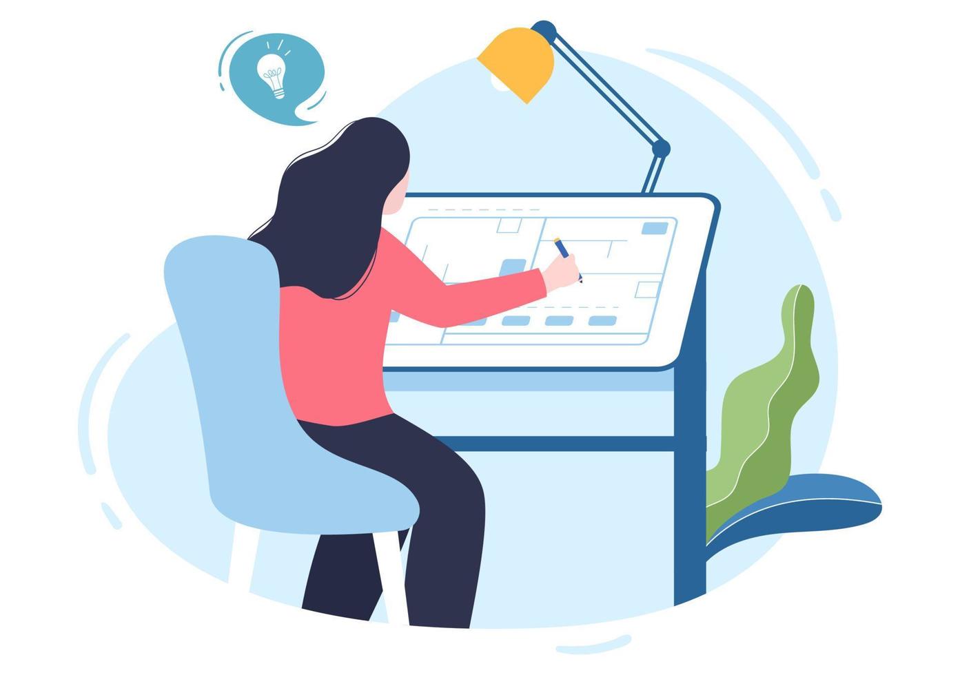Architect or Engineer Cartoon Illustration using a Multipurpose Board Table to Sketch Building Constructions and Project Miniatures Concept vector