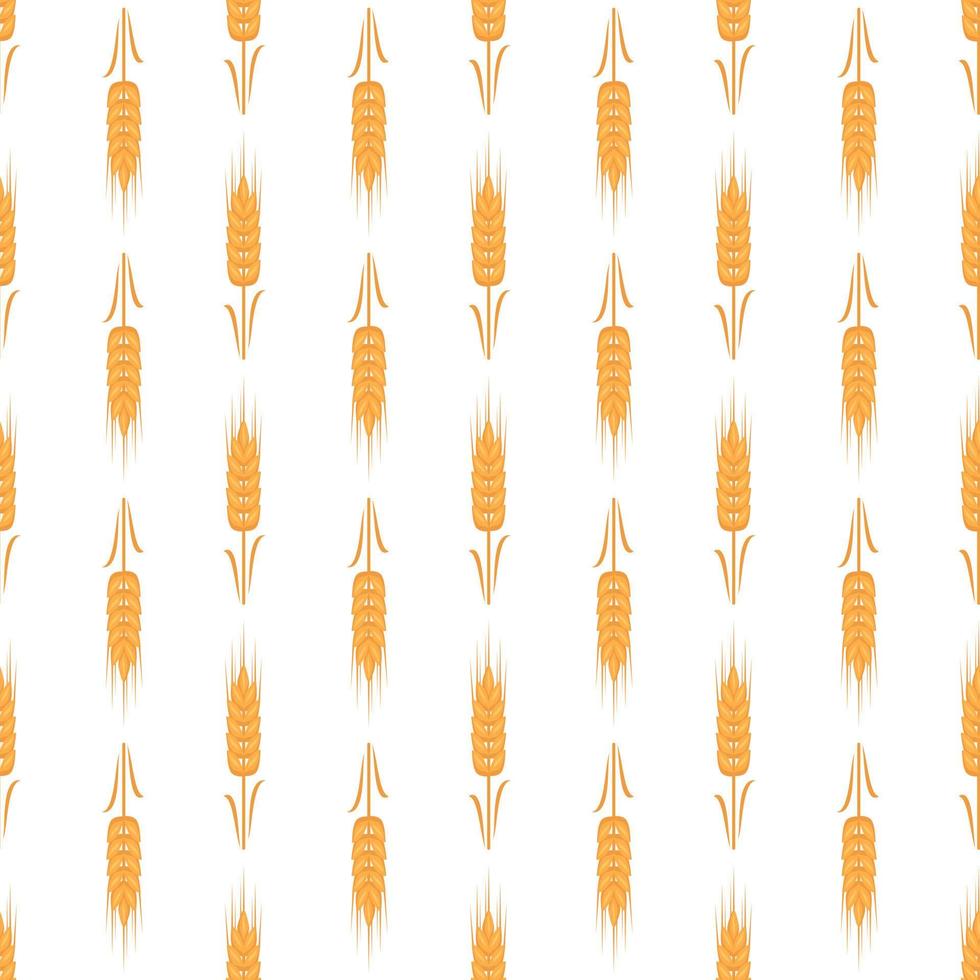 Seamless pattern with golden ear of wheat on white background. Print of grains for making flour, baking bread and other food. Vector flat illustration