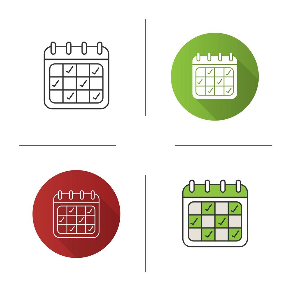 Calendar icon. Flat design, linear and color styles. Daily organizer. Isolated vector illustrations