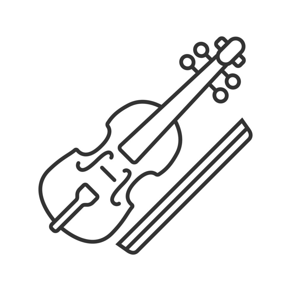 Viola and bow linear icon. Thin line illustration. Cello. Contour symbol. Vector isolated outline drawing