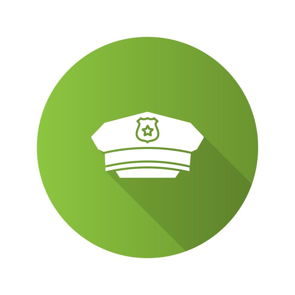 Policeman hat flat design long shadow glyph icon. Cop cap. Vector silhouette illustration