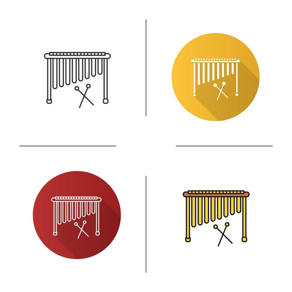 Marimba icon. Flat design, linear and color styles. Isolated vector illustrations