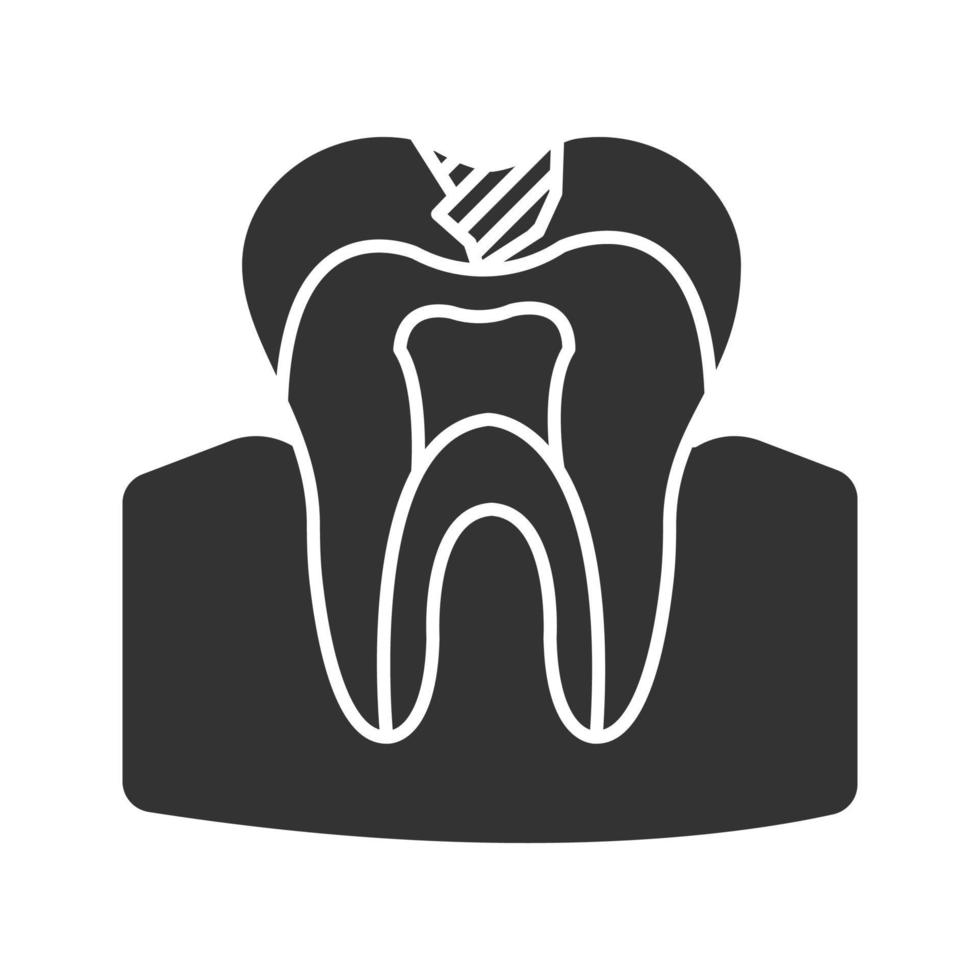 Caries glyph icon. Sick tooth. Silhouette symbol. Negative space. Vector isolated illustration