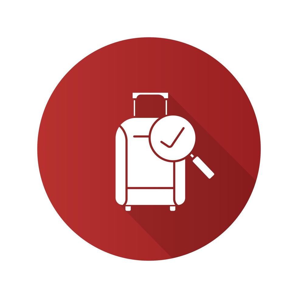 Baggage allowance flat design long shadow glyph icon. Successful luggage check. Suitcase with checkmark. Vector silhouette illustration