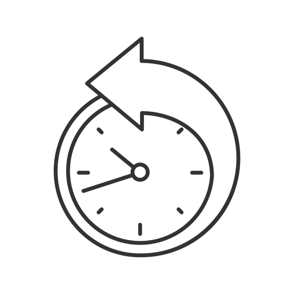 flecha hacia atrás alrededor del icono lineal del reloj. en sentido anti-horario. ilustración de línea delgada. reprogramar. símbolo de contorno dibujo de contorno aislado vectorial vector
