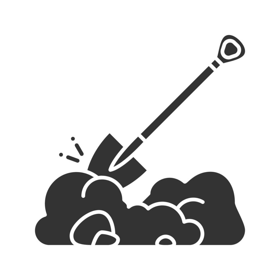 Digging shovel glyph icon. Spade. Silhouette symbol. Negative space. Vector isolated illustration