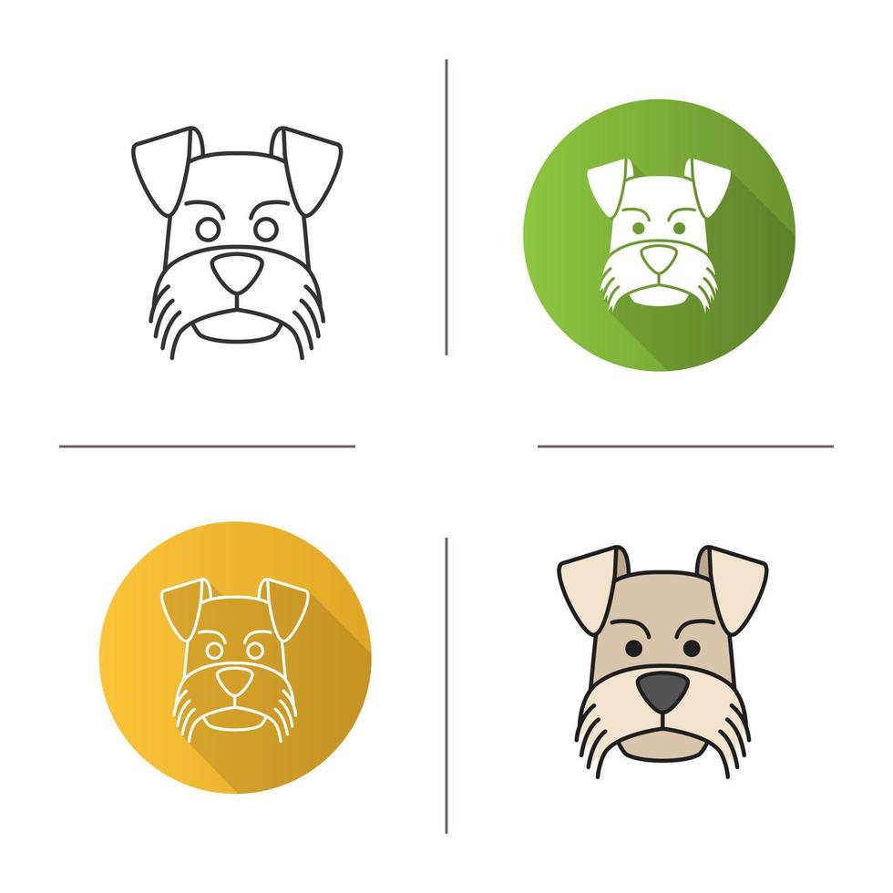 Miniature Schnauzer icon. Zwergschnauzer. Flat design, linear and color styles. Isolated vector illustrations