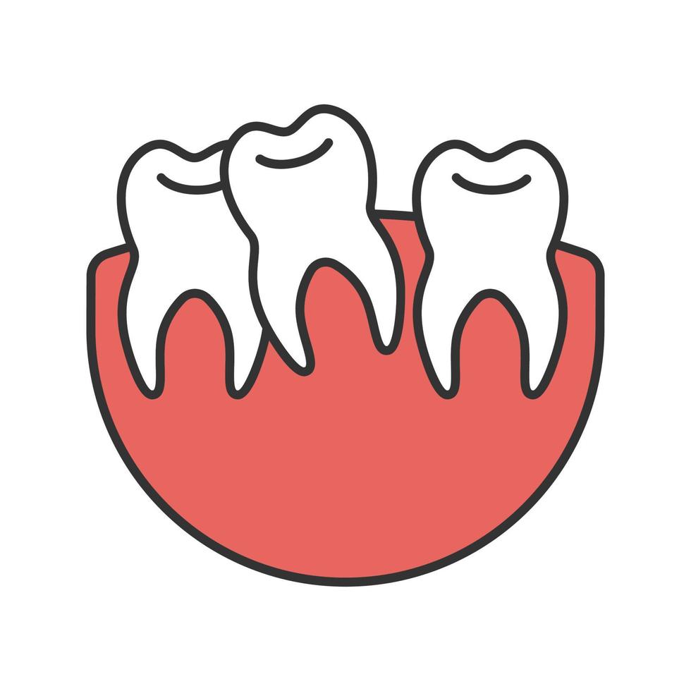 Crooked teeth color icon. Malocclusion. Wisdom tooth problem. Isolated vector illustration