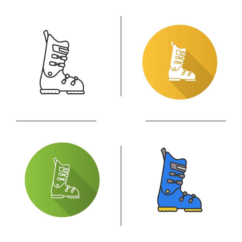 Ski or snowboard boot icon. Flat design, linear and color styles. Isolated vector illustrations