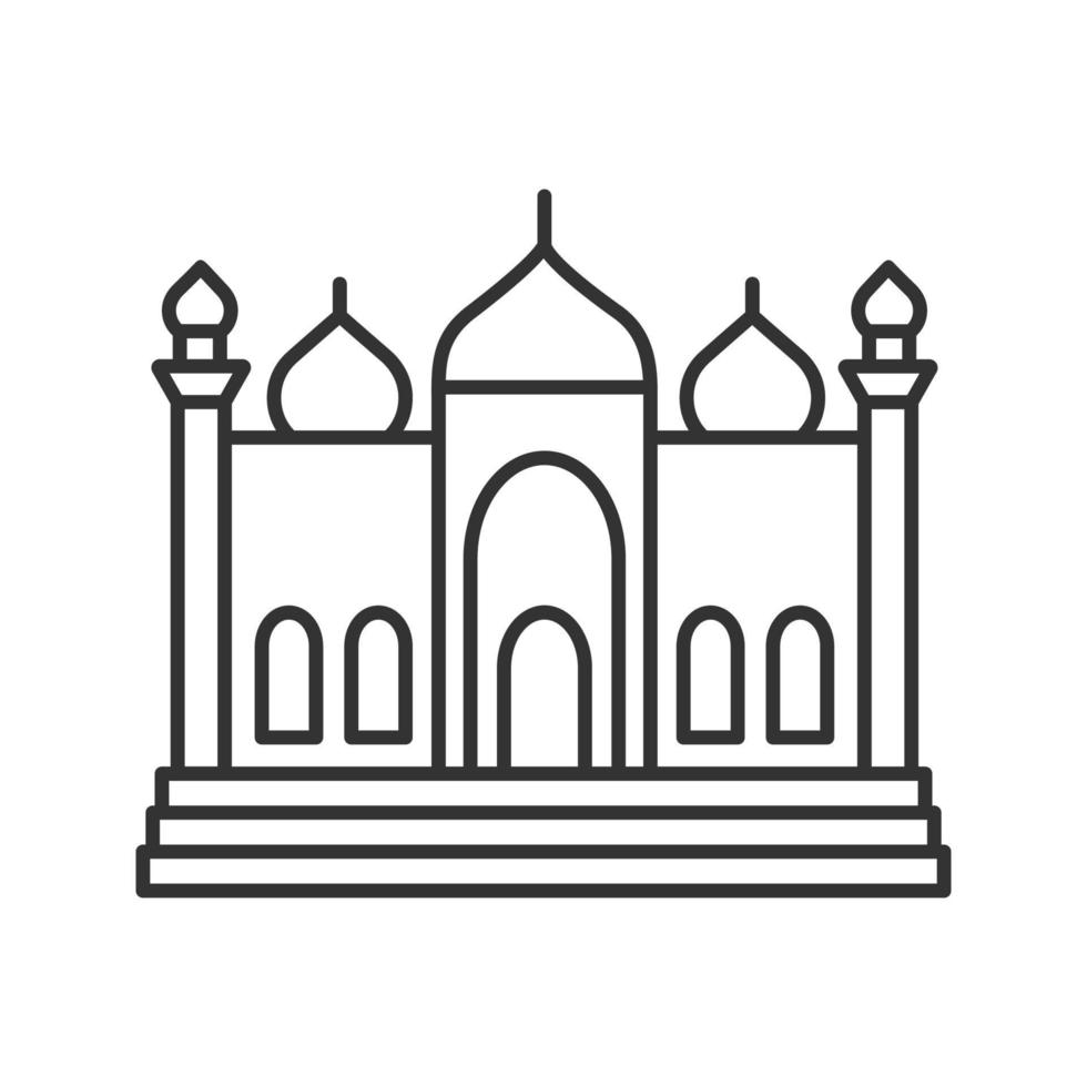 Mosque linear icon. Thin line illustration. Islamic culture. Muslim worship place. Contour symbol. Vector isolated outline drawing