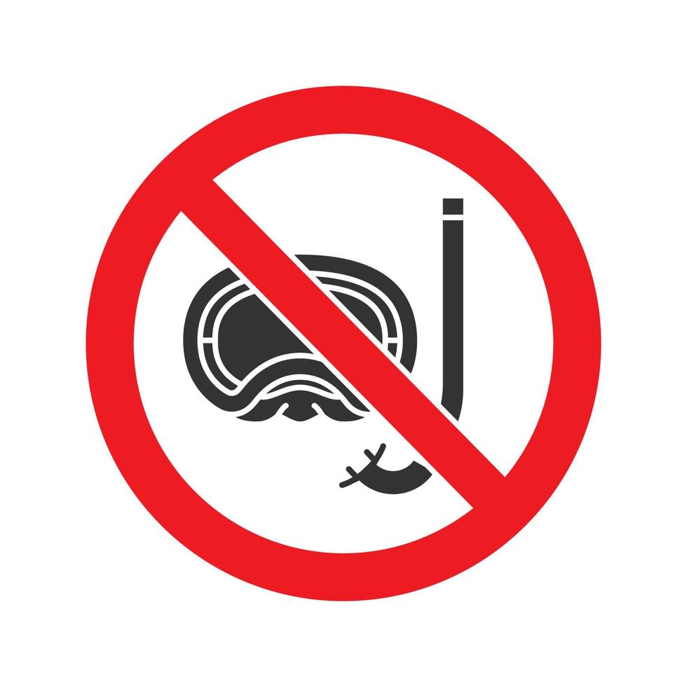 Forbidden sign with aqualung glyph icon. Stop silhouette symbol. No diving prohibition. Negative space. Vector isolated illustration