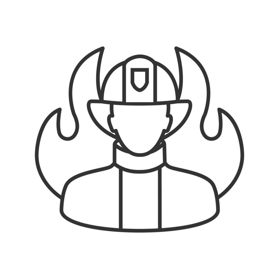Firefighter linear icon. Fireman. Thin line illustration. Contour symbol. Vector isolated outline drawing
