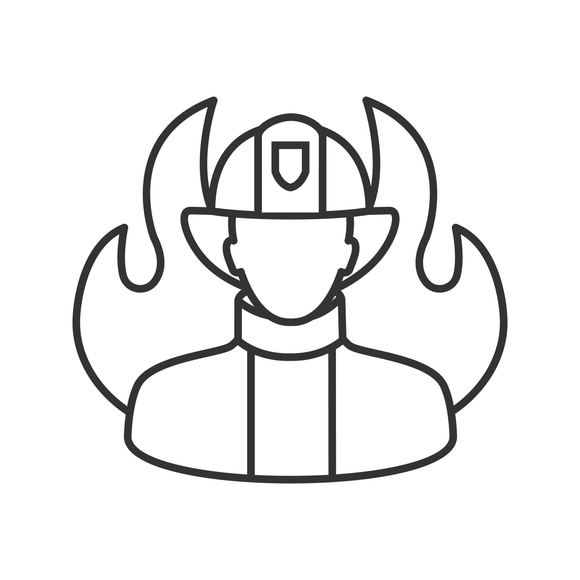 Firefighter linear icon. Fireman. Thin line illustration. Contour