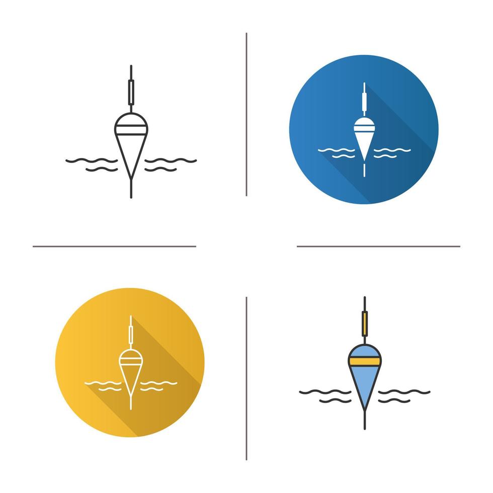 Fishing float icon. Flat design, linear and color styles. Bobber. Angling equipment. Isolated vector illustrations